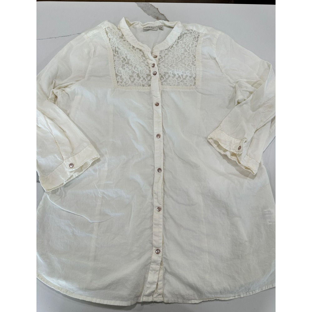 Live Life by Sanctuary Cream Cotton Lace Yoke Button Down Tunic Top‎ Womens XL